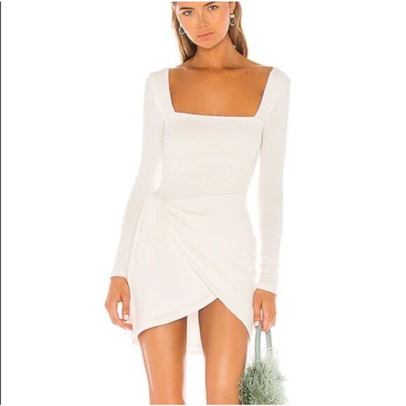 Lovers + Friends Devon Dress White Tie Wrap Dress Long Sleeve Mini medium Short - Picture 1 of 16